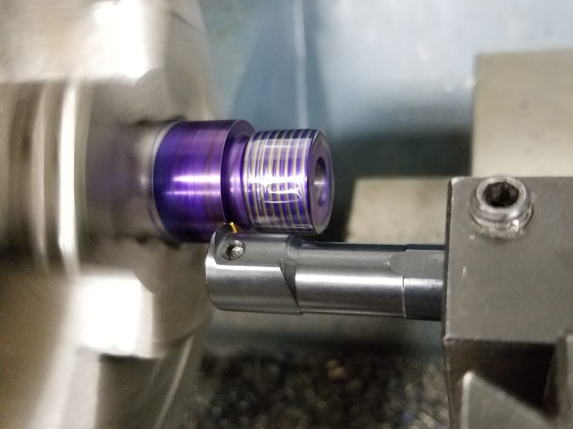 Machine work in progress on the lathe